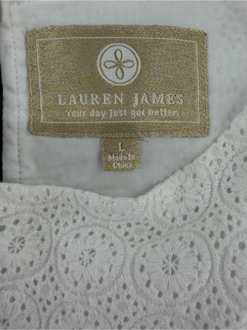 Lauren James Newport Tiered Shoulder Knot Dress/White Eyelet/Size: Large - Picture 11 of 16